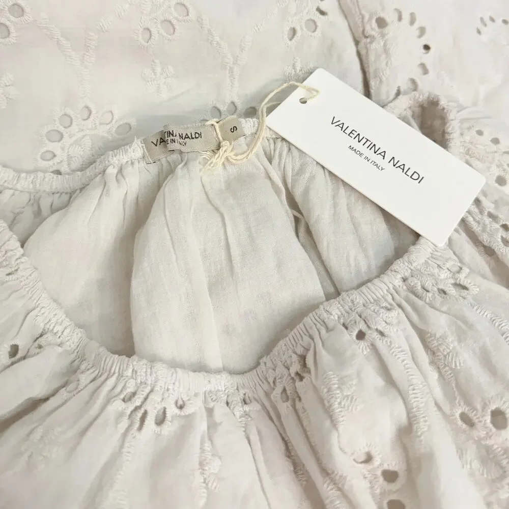 Valentina Naldi Cotton Off-the-Shoulder Eyelet Dress in Oatmilk size Small NWT - Picture 5 of 5